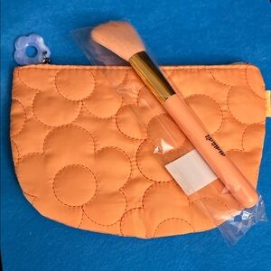 Orange Quilted Pouch with Brush